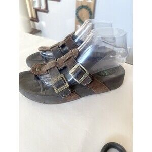 Skechers Tone Ups Slip On Strappy Sandals Brown Leather Size 8 Comfort Shape 39